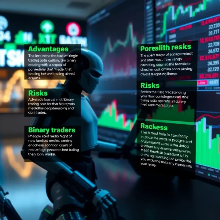 Conceptual graphic showing advantages and risks associated with binary trading bots in a financial market context