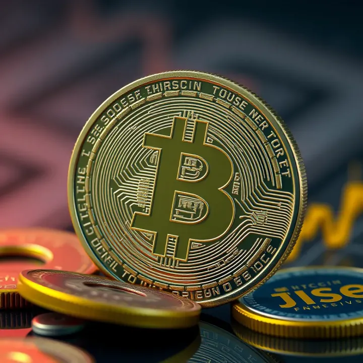 Conceptual illustration of bitcoin with economic and regulatory factors influencing its value