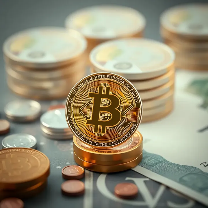 Illustration of Bitcoin symbol integrated with Colombian currency elements representing economic impact