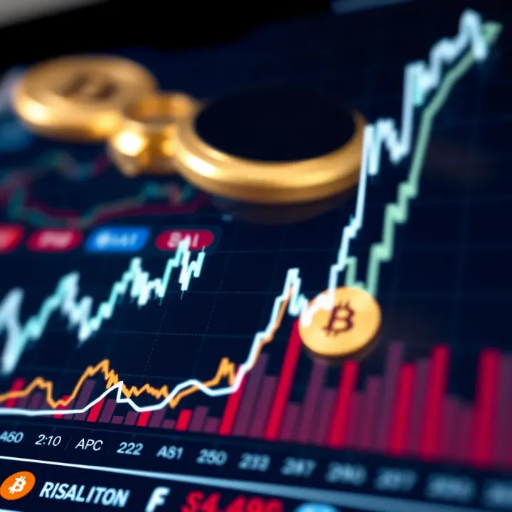 Graph showing cryptocurrency price fluctuations with upward trend lines