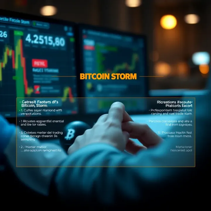 Diagram illustrating features and risk factors of Bitcoin Storm trading platform