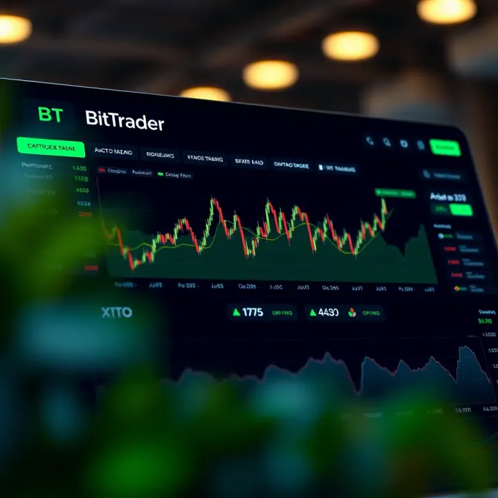 Dashboard interface showing cryptocurrency trading options and analytics on BitTrader platform