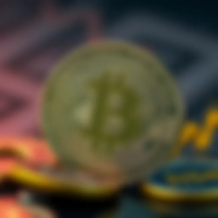 Conceptual illustration of bitcoin with economic and regulatory factors influencing its value