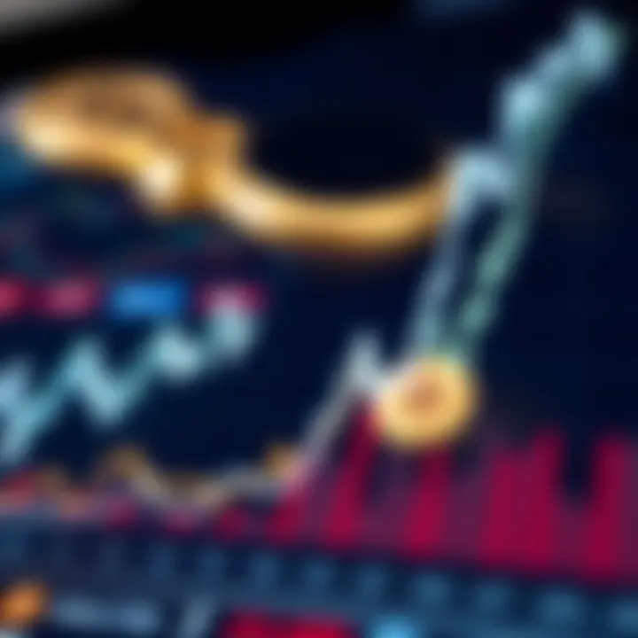 Graph showing cryptocurrency price fluctuations with upward trend lines