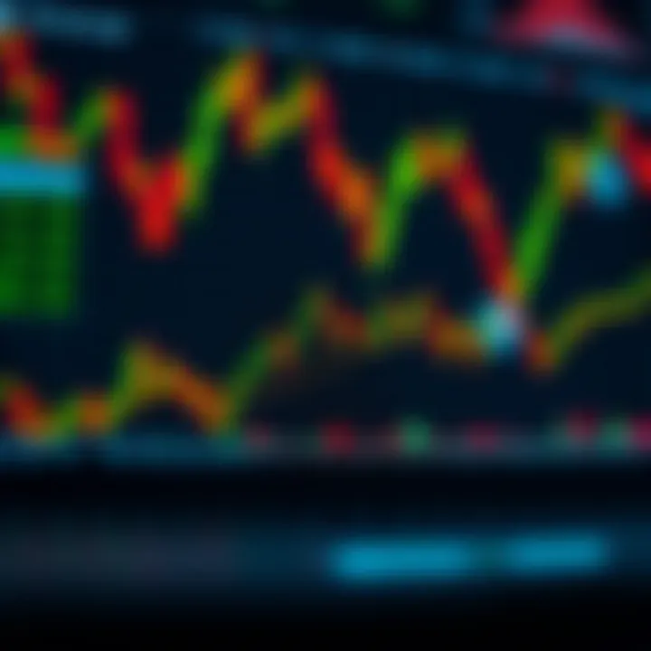 Conceptual illustration of online trading with digital graphs and currency symbols
