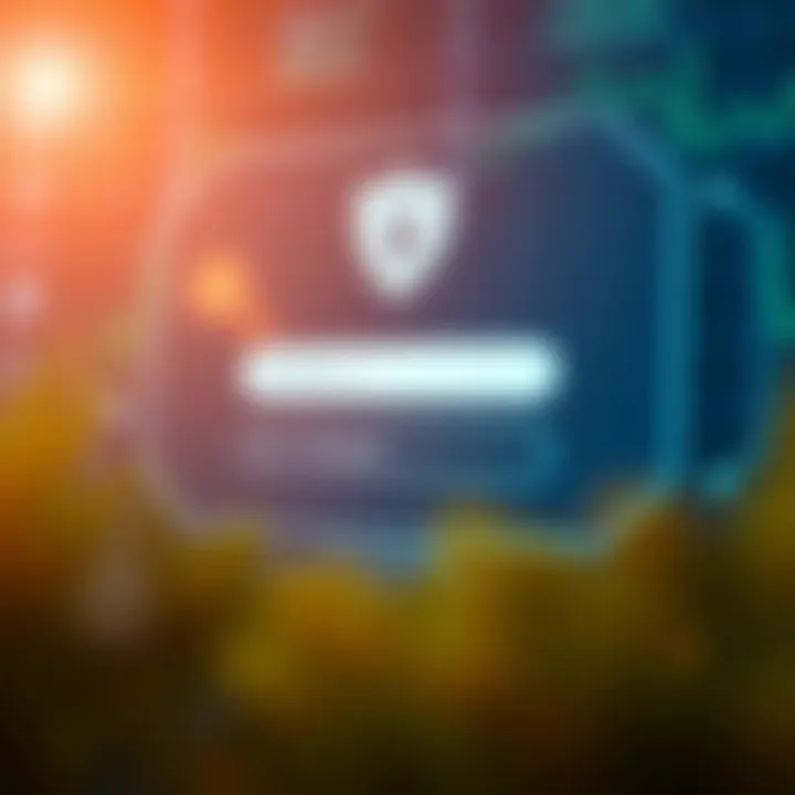 Secure login interface showing username and password fields with a shield icon symbolizing protection