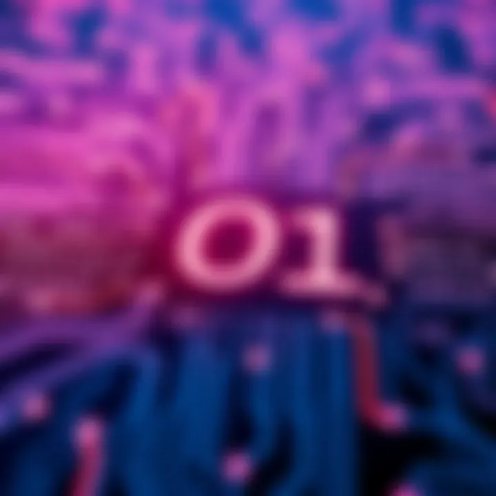 Diagram illustrating binary numeral system with zero and one symbols connected in a circuit pattern