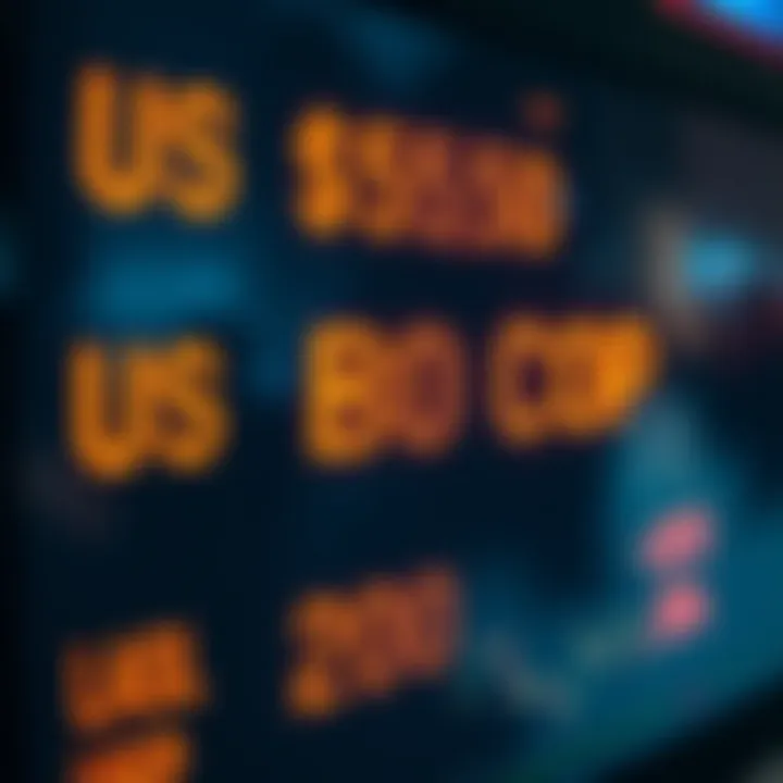 Currency exchange rates displayed on a digital screen with US dollars and Colombian pesos