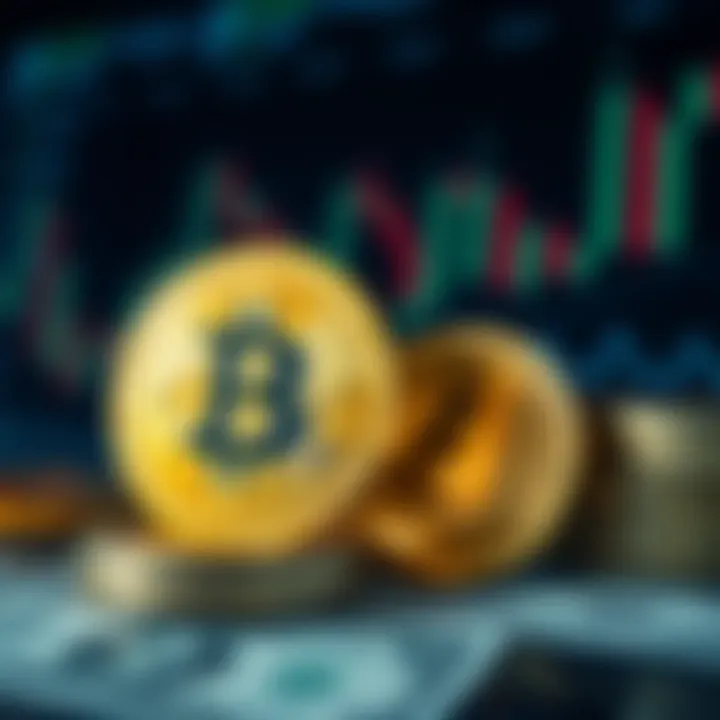 Conceptual illustration of digital currency with a focus on Bitcoin and US dollar symbols