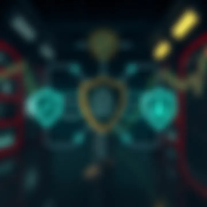 Graphic showing integration of trading bots into investment strategies with secure connections and shield symbols