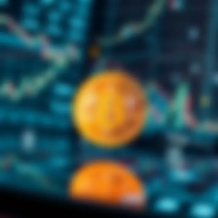 Digital representation of Bitcoin surrounded by financial charts and technology icons