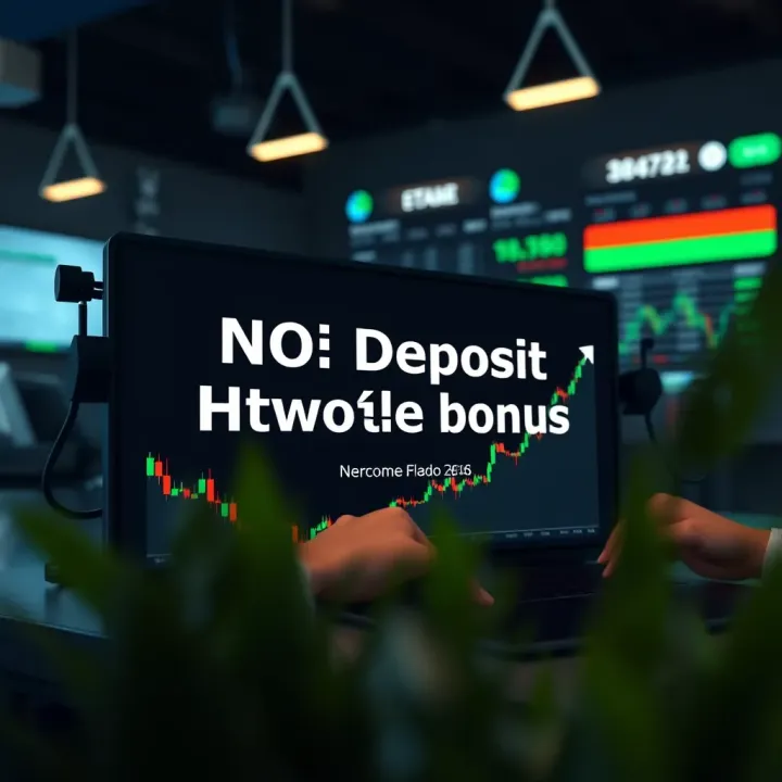 Illustration showing a digital broker platform offering a welcome bonus with no deposit required