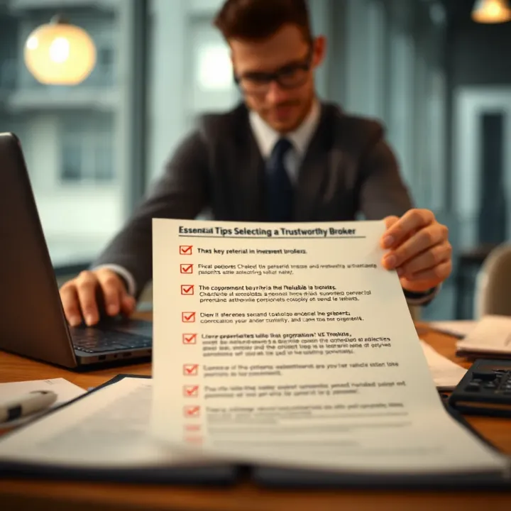 Essential Tips for Selecting a Trustworthy Broker Checklist highlighting key criteria for choosing a reliable broker in investment activities