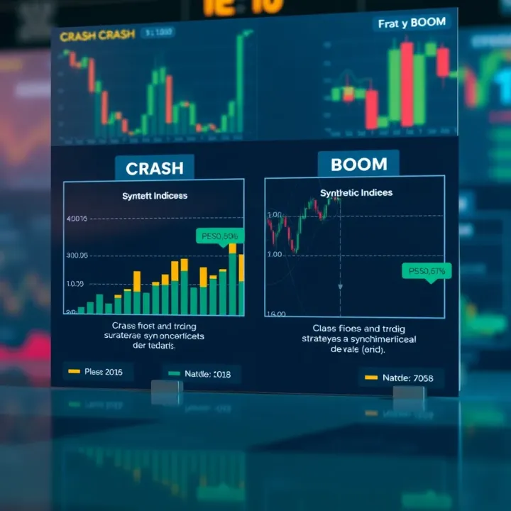 Diagram comparing key characteristics and trading strategies for Crash and Boom synthetic indices
