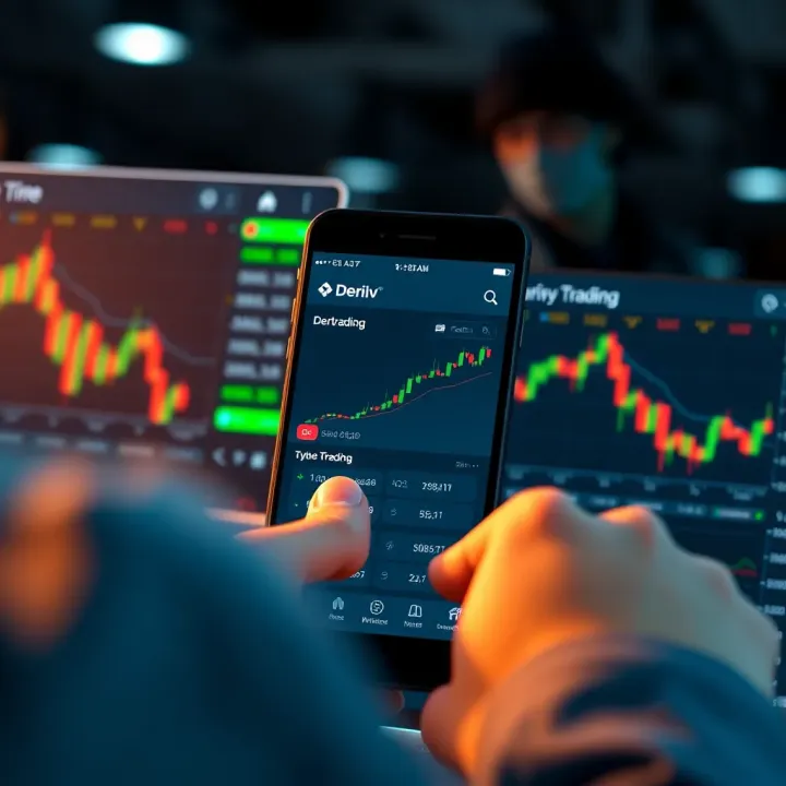 User interface of Deriv App showing trading options and financial charts