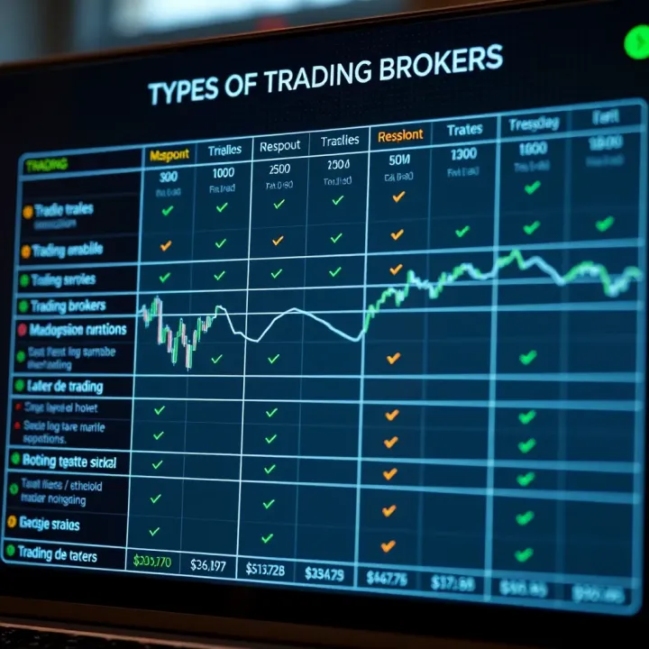 Types of Trading Brokers and Selection Criteria Comparison chart showing different types of trading brokers and key selection criteria