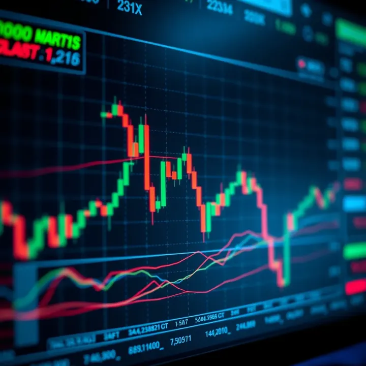 Graph showing trading calculations on a digital screen with financial charts