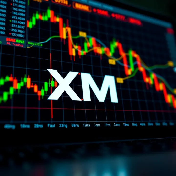 Illustration showing the concept of an XM bonus for online trading platforms with financial charts and currency symbols