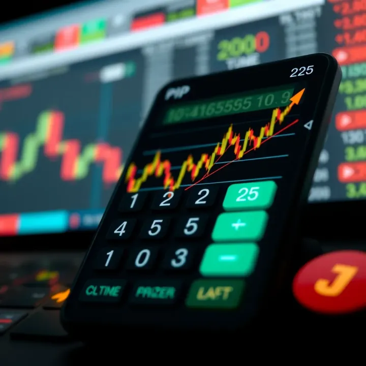 Conceptual illustration of currency price movement with pip calculator overlay