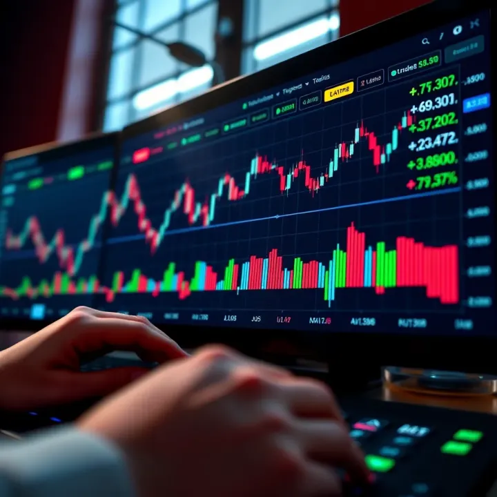 Trading platform interface displaying graphs and asset prices for practice