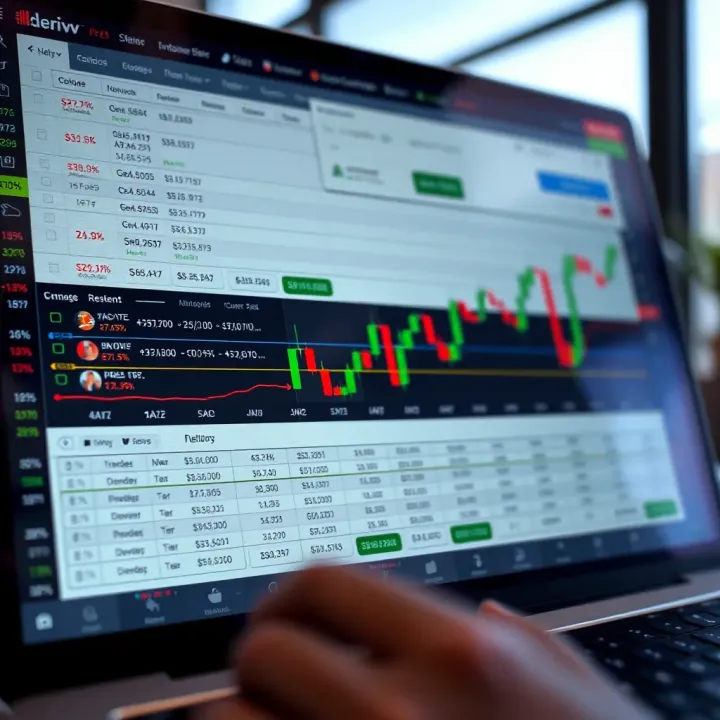 Graph showing trading options and user reviews analysis on Deriv platform