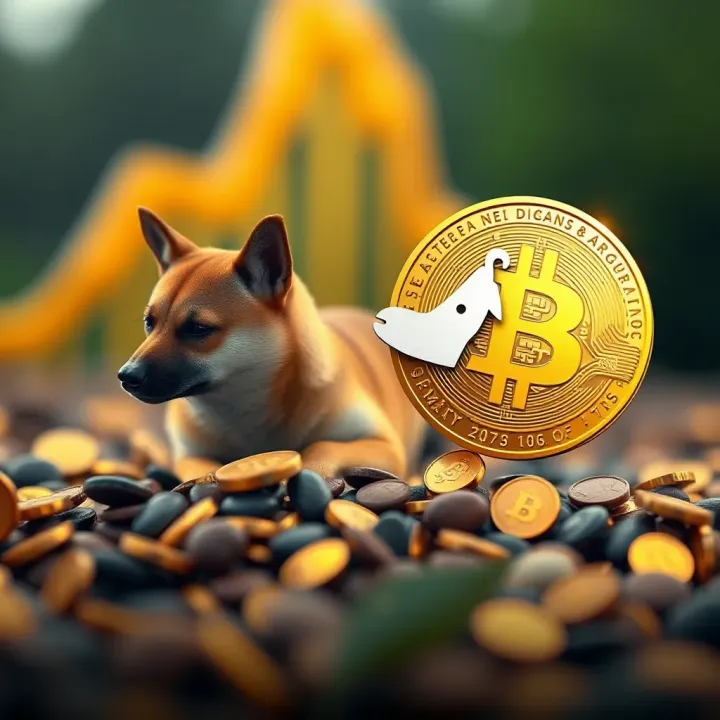 Illustration of factors influencing Dogecoin's value including social media impact and cryptocurrency market volatility