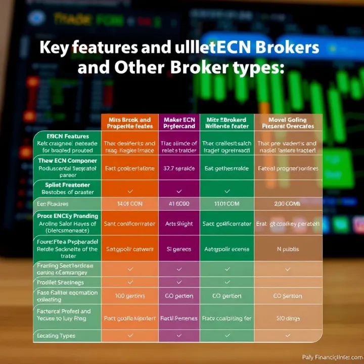 Comparison chart highlighting key features and differences between ECN brokers and other types of brokers
