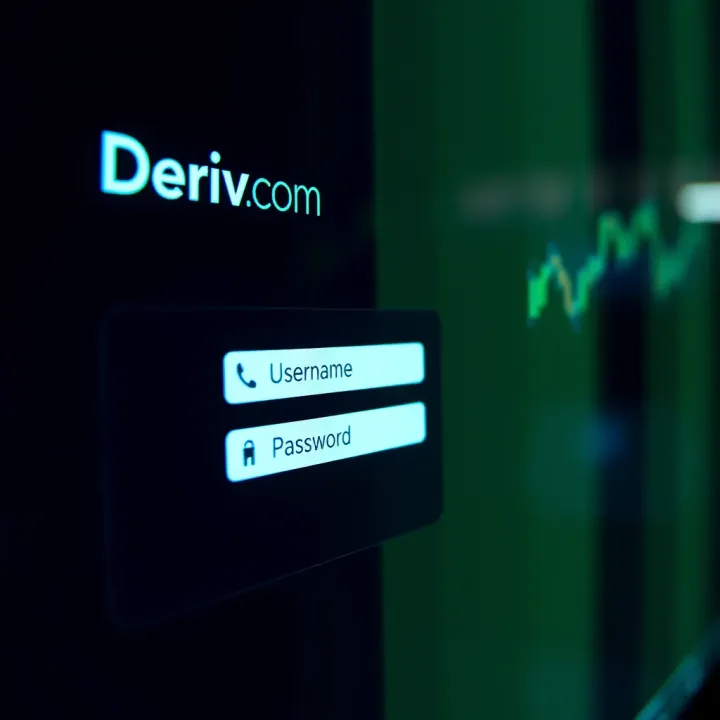 Login screen interface of Deriv.com showing username and password fields