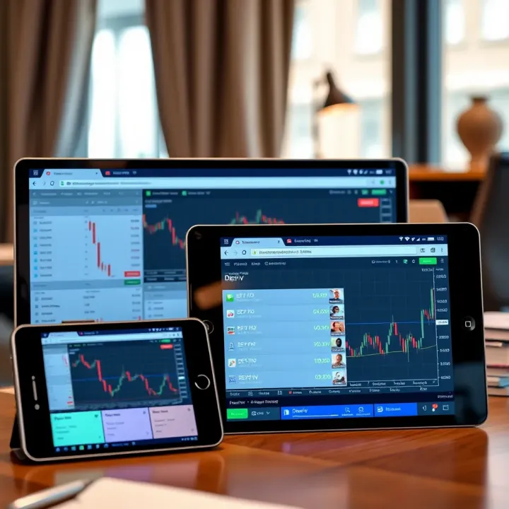 Device screen displaying the Deriv trading platform interface with charts and trading options