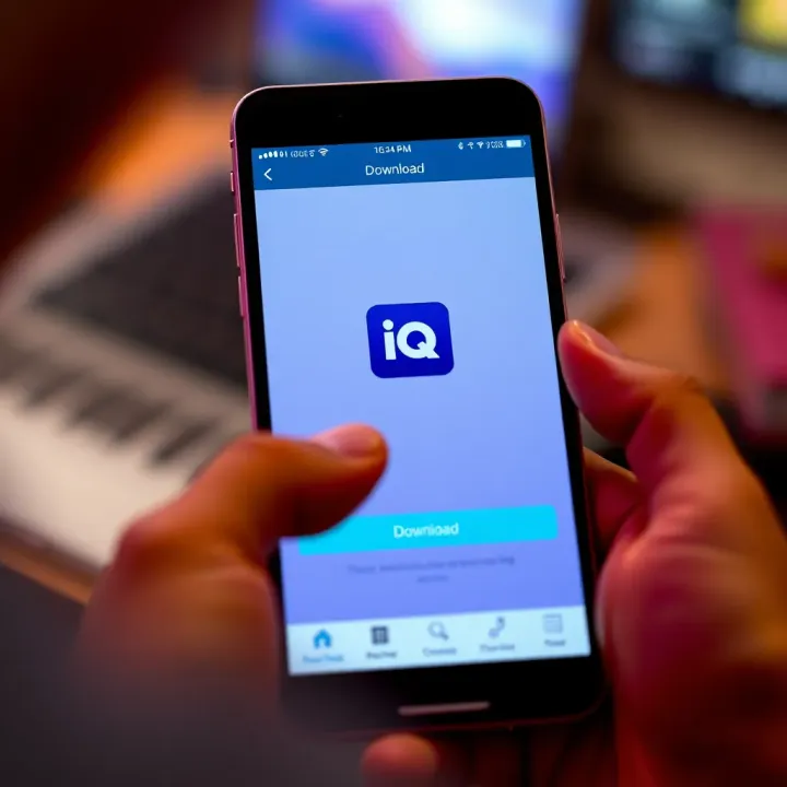 Downloading the IQ Application in Colombia Smartphone screen showing app download interface with IQ app logo