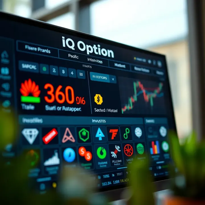 User interface of IQ Option showing various financial assets available for investment