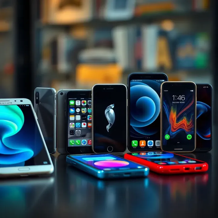 Smartphone models from leading technology companies displaying diverse designs and features