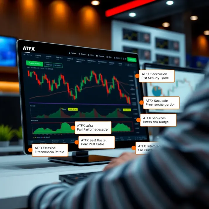 Screenshot of ATFX trading platform interface with key features highlighted