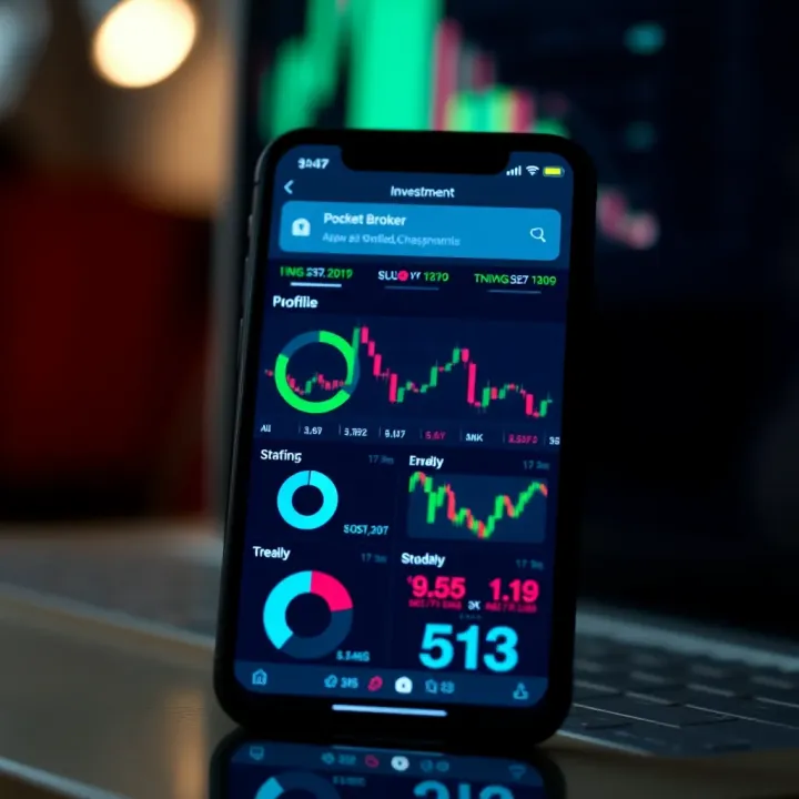 Mobile phone displaying investment portfolio overview with charts and graphs