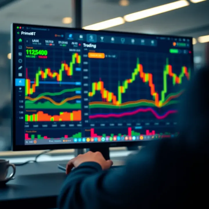 PrimeXBT platform dashboard showing cryptocurrency trading interface with charts and market data