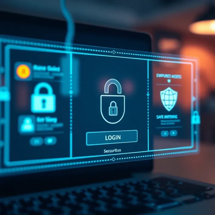Secure login screen with digital security icons representing safe online investment