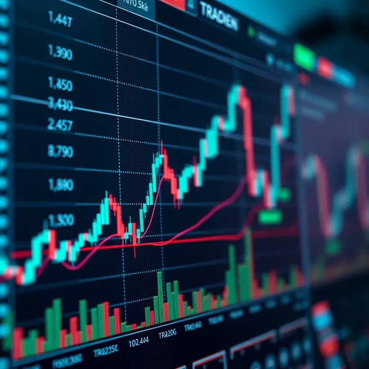 Graph showing financial asset prices with digital automation elements