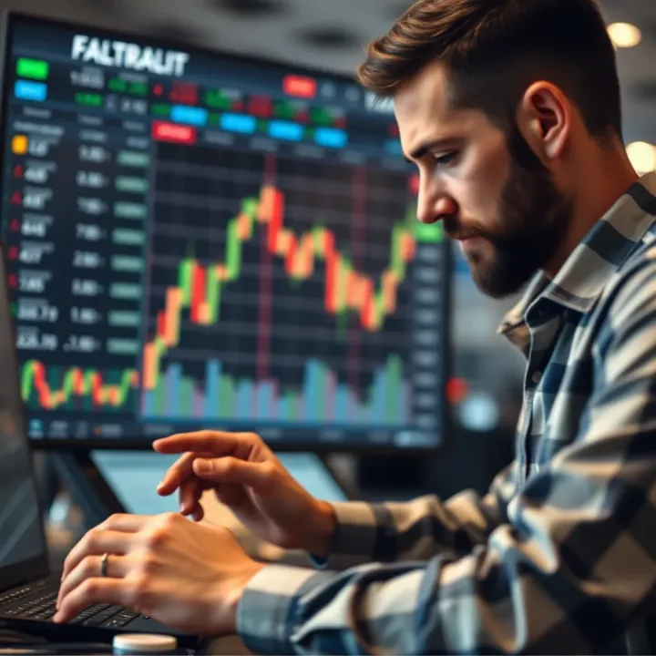 Trader using a digital trading calculator to analyze potential profits and risks on a financial market platform