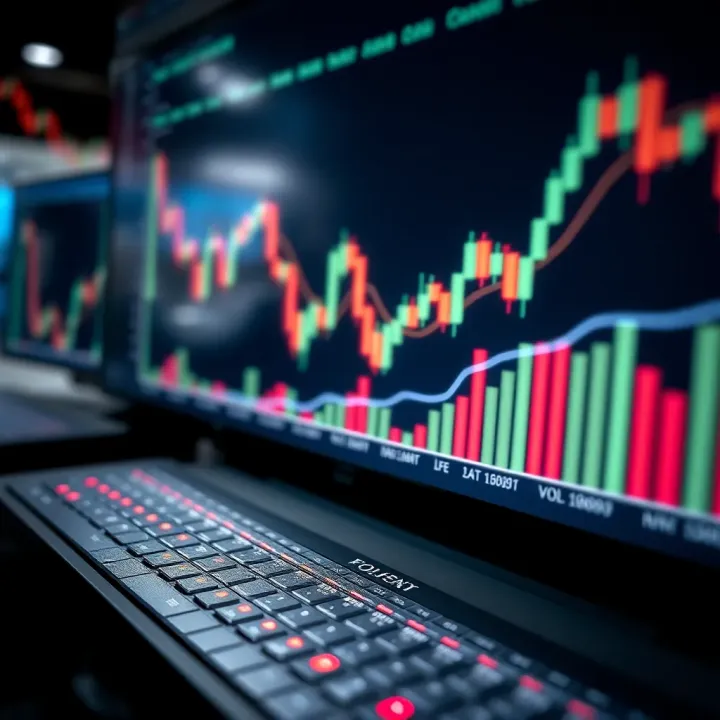 Candlestick trading chart showing price movements and volume indicators