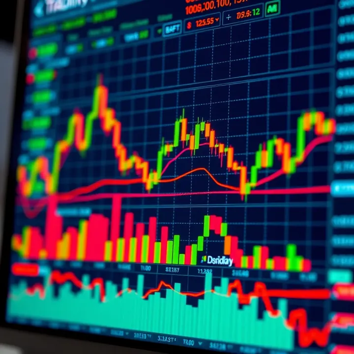 Interactive financial chart showing real-time stock market data with various technical indicators