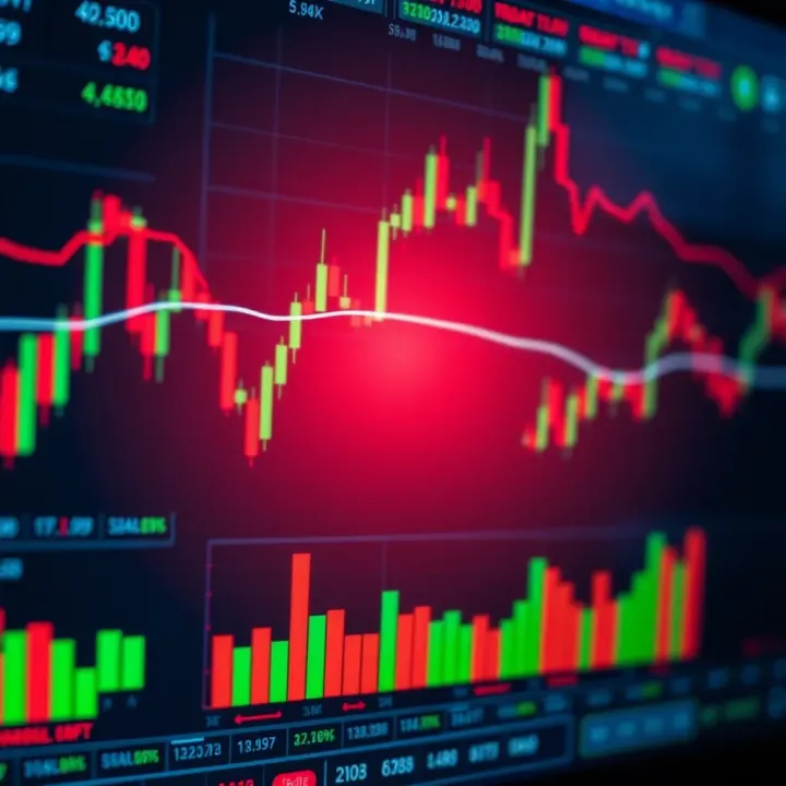 Graphical tools and technical indicators overlay on trading charts for market analysis